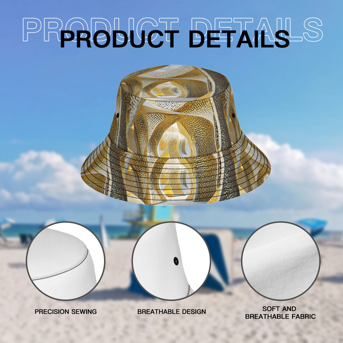 Golden Archtectural Double-Sided Unisex Polyester Bucket Hat
