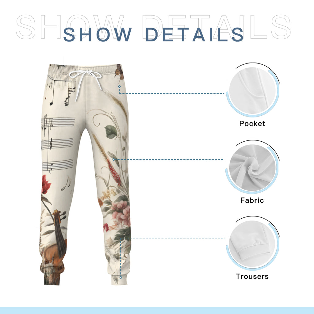 Musical Floral Men's Adult Hoodie Set (Double-Layer Hood) | Health Fabric