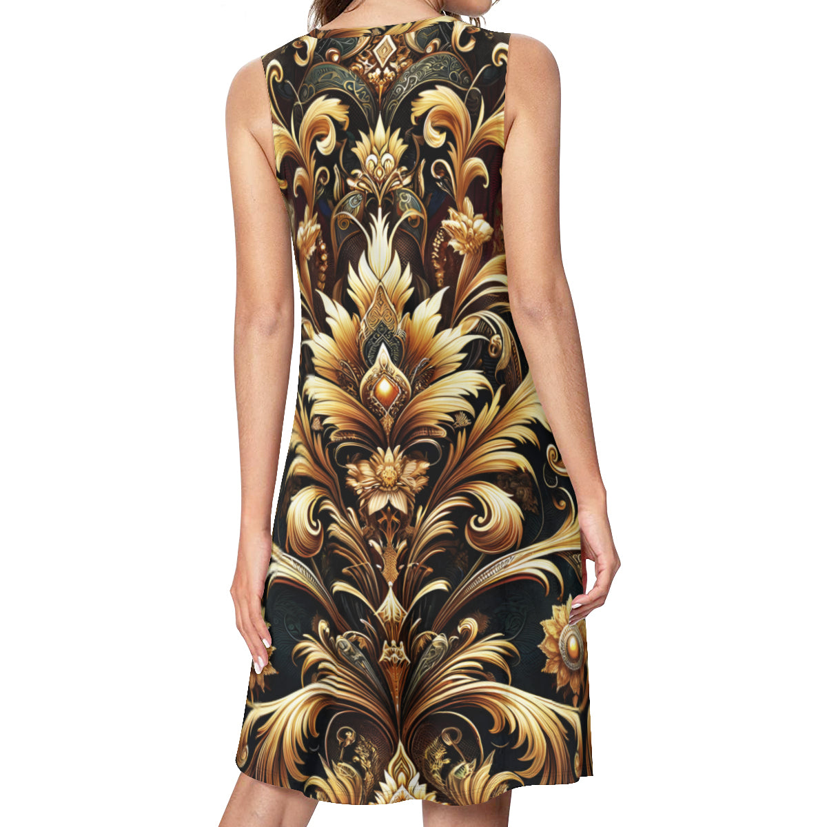 Golden Elegance Women's Casual Dress | Polyester