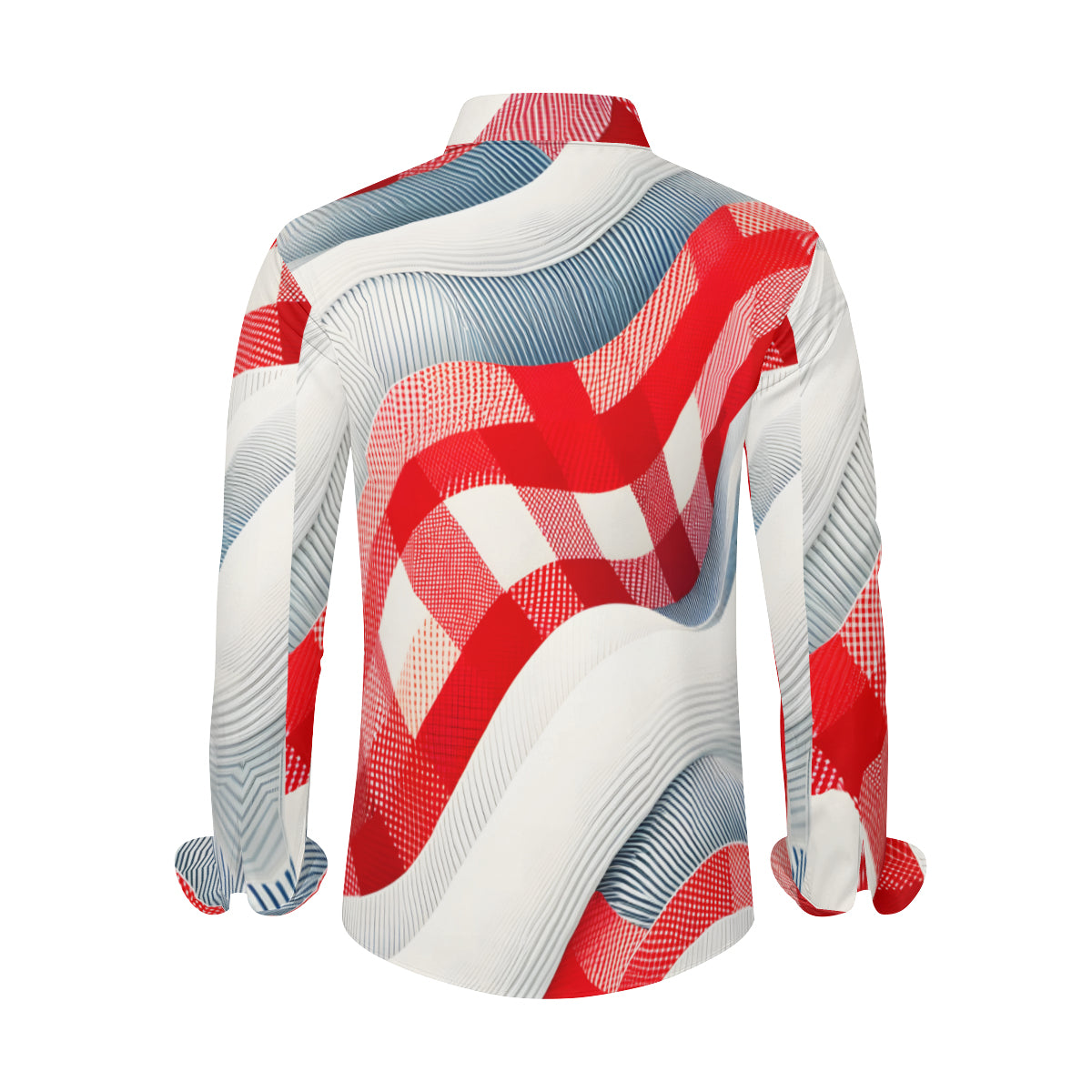 Denim Texture With Bold Red Checks Long Sleeves Men's Shirt