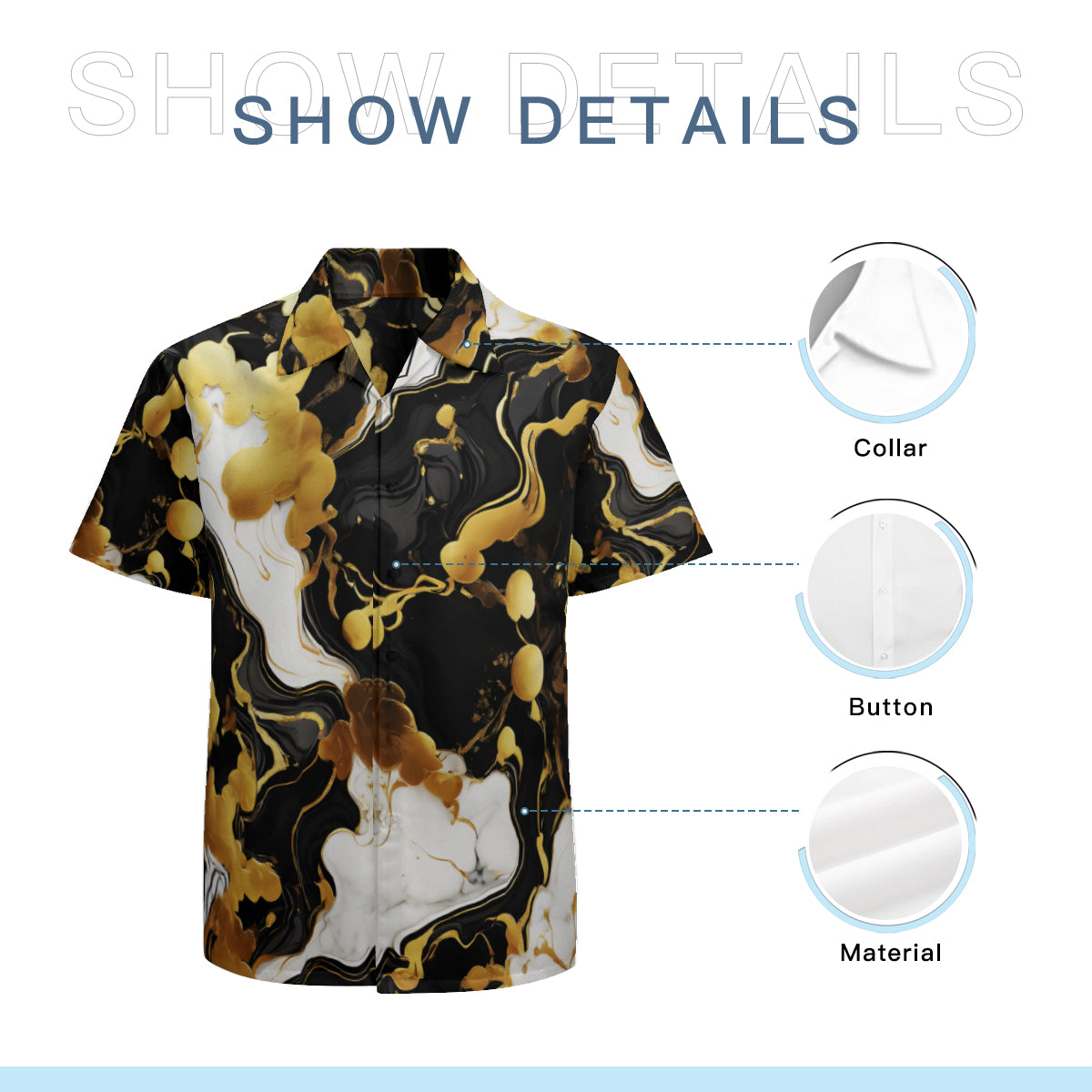 Marble Gold Black Short Sleeves Men's Shirt