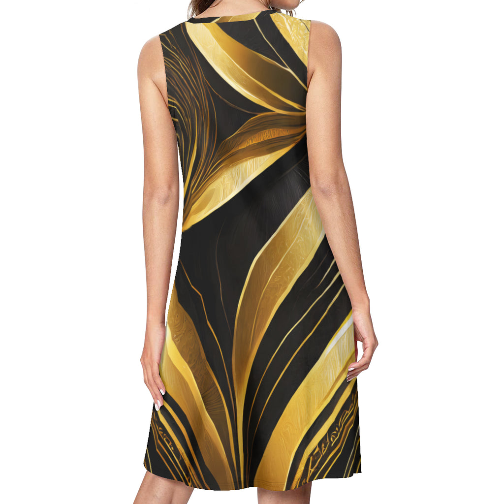 Elegant Gold Women's Casual Dress | Polyester