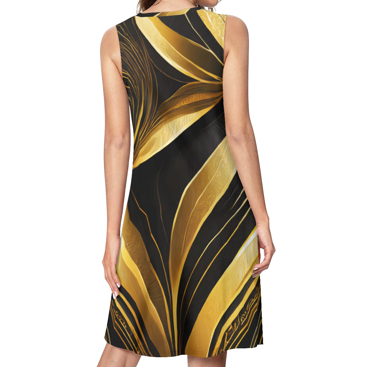 Elegant Gold Women's Casual Dress | Polyester