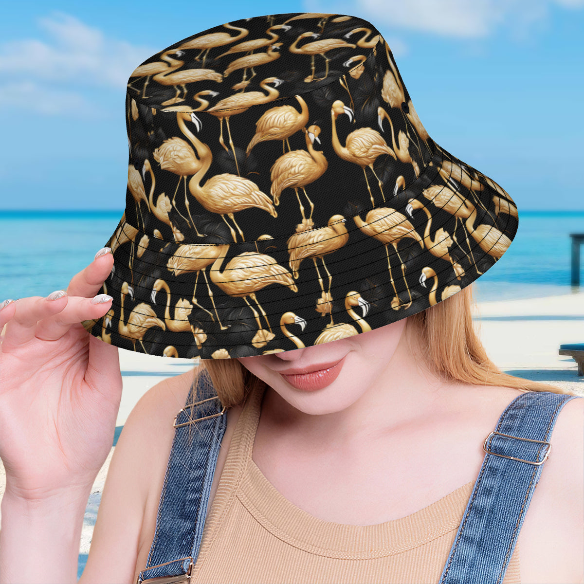 Pink Flamingo Double-Sided Unisex Polyester Bucket Hat