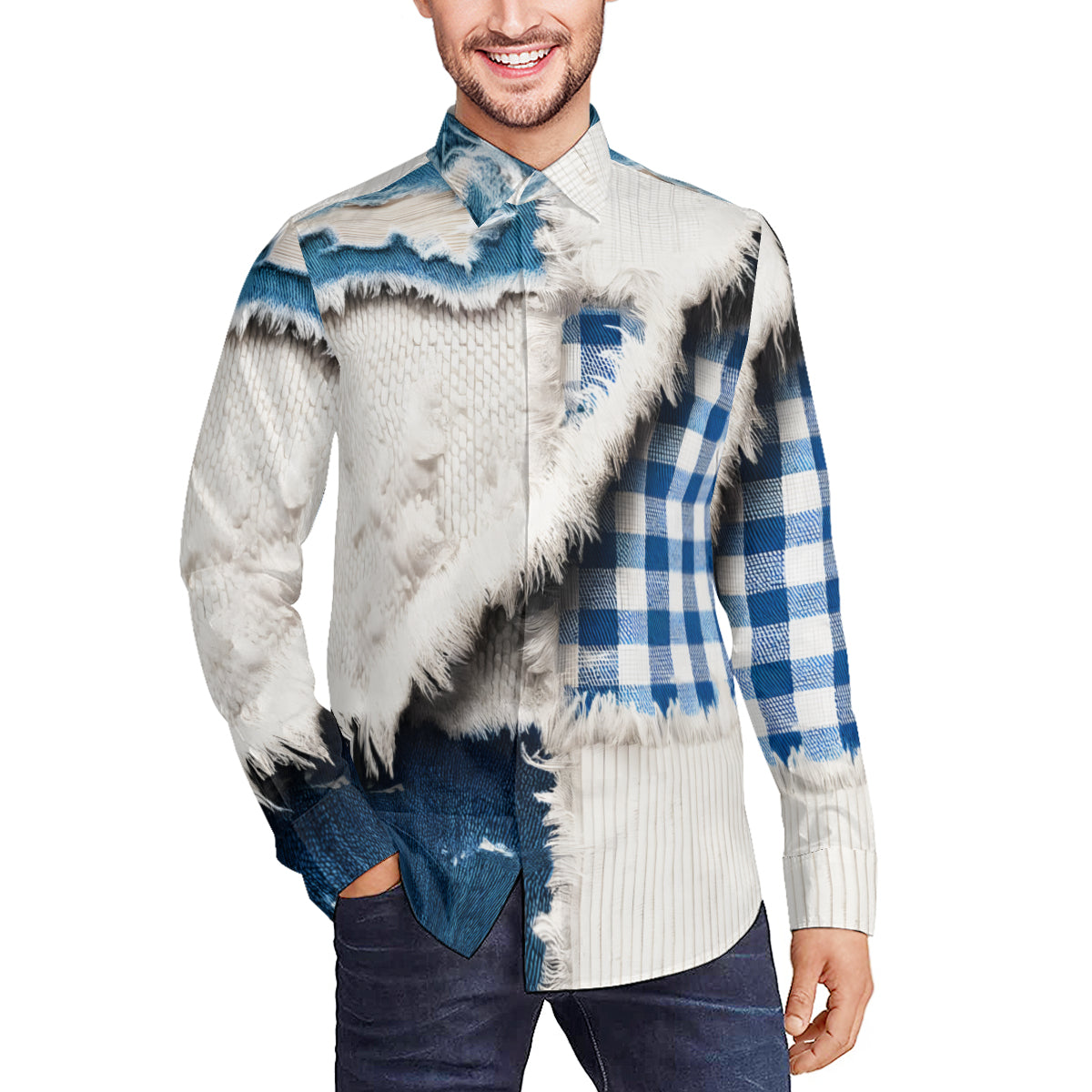 Textured Denim Long Sleeves Men's Shirt