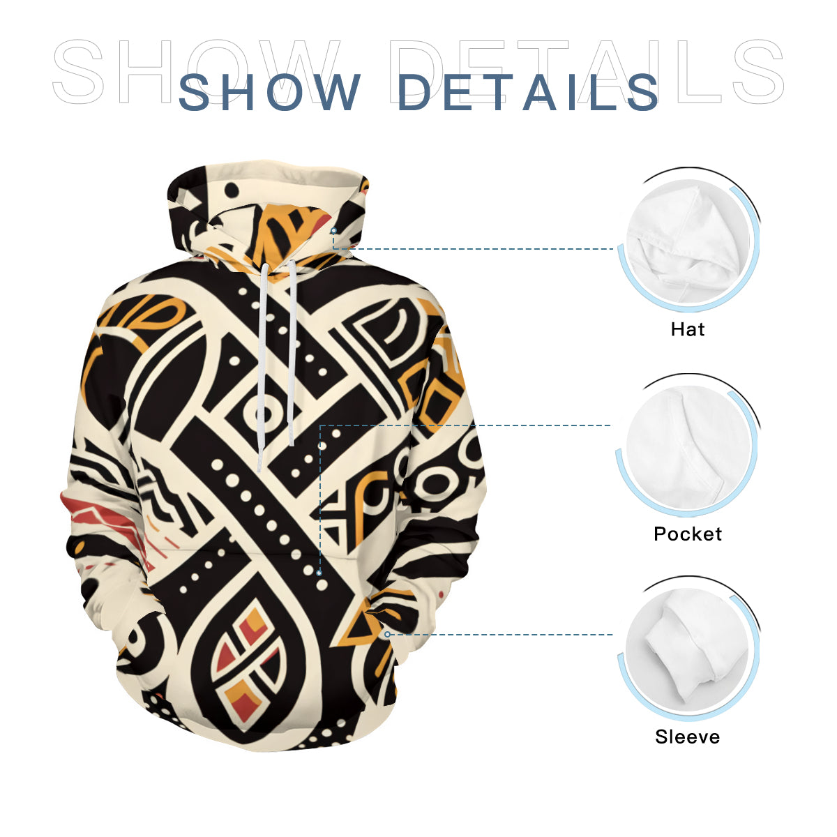 African Pattern Men's Adult Hoodie Set (Double-Layer Hood) | Health Fabric