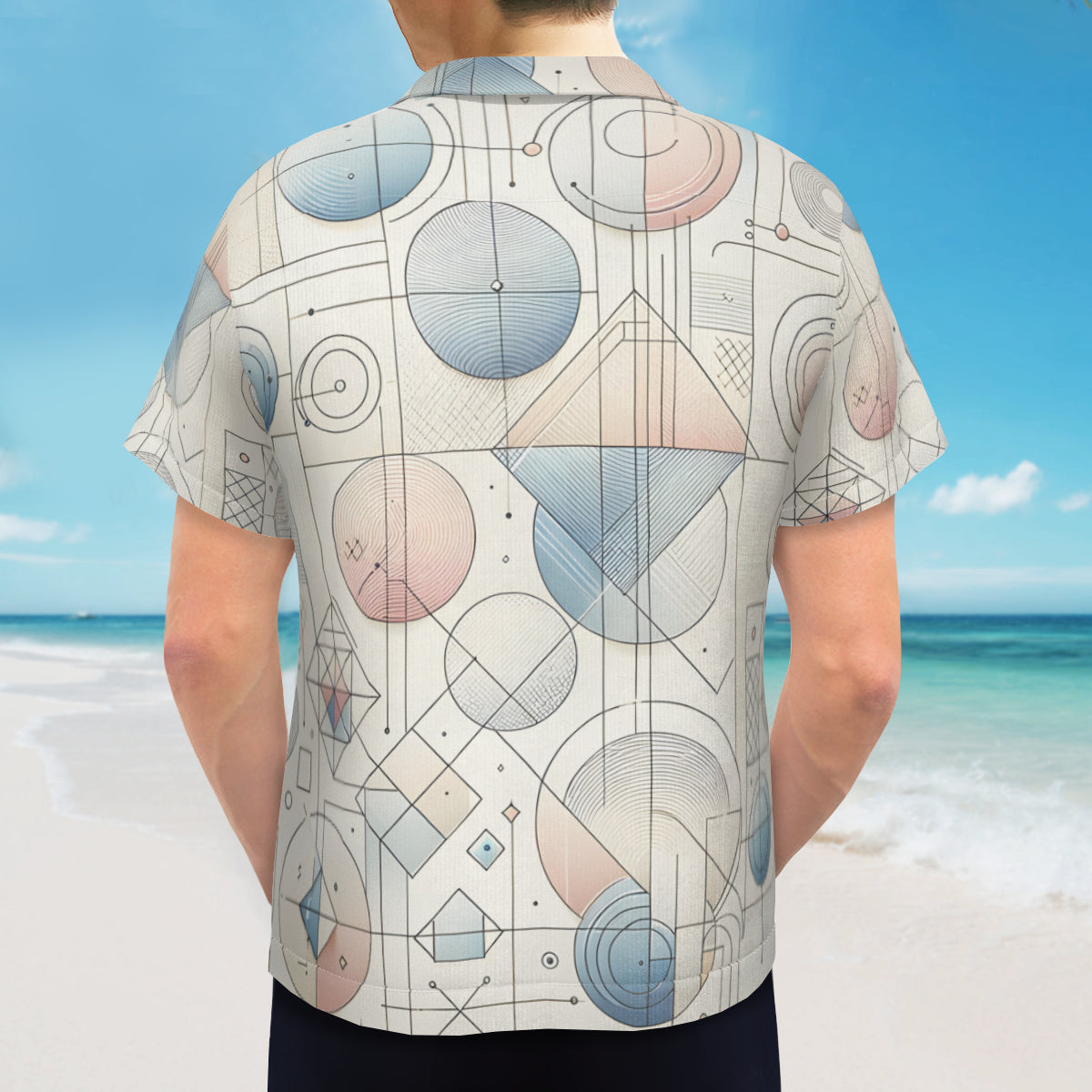 Minimalistic Geometric Shapes Short Sleeves Men's Shirt