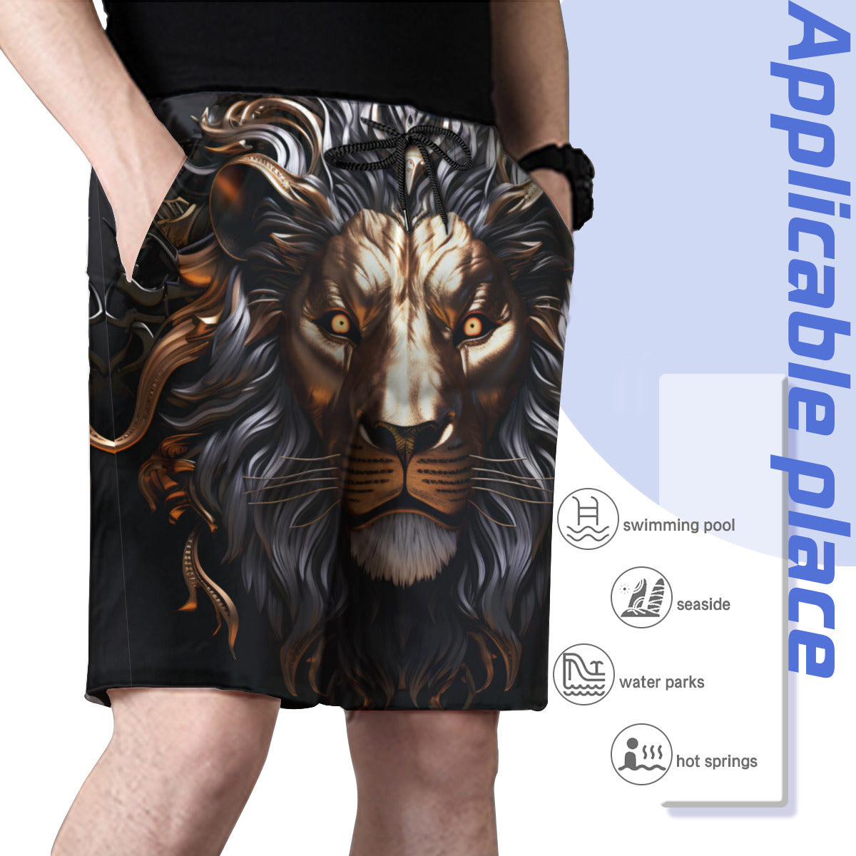 Lion Men's Beach Shorts (Not Mesh Lined) | Polyester