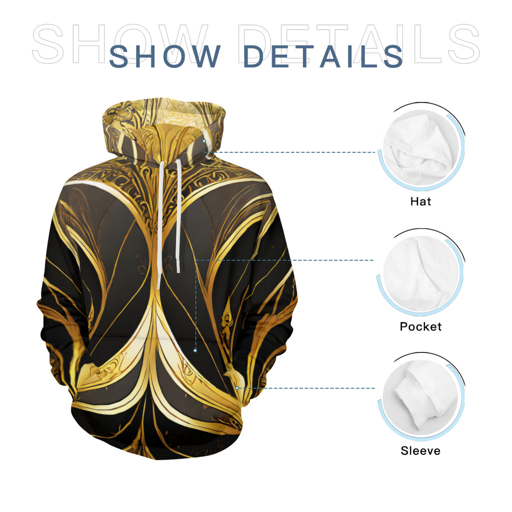 Elegant Black Gold Men's Adult Hoodie Set (Double-Layer Hood) | Health Fabric