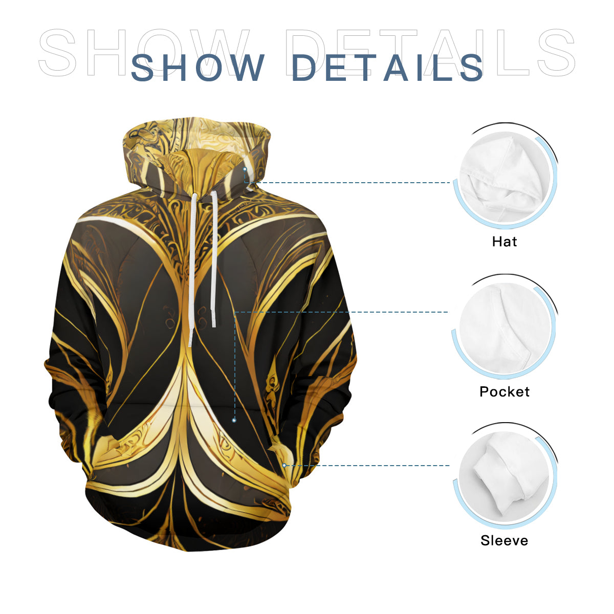 Elegant Black Gold Men's Adult Hoodie Set (Double-Layer Hood) | Health Fabric
