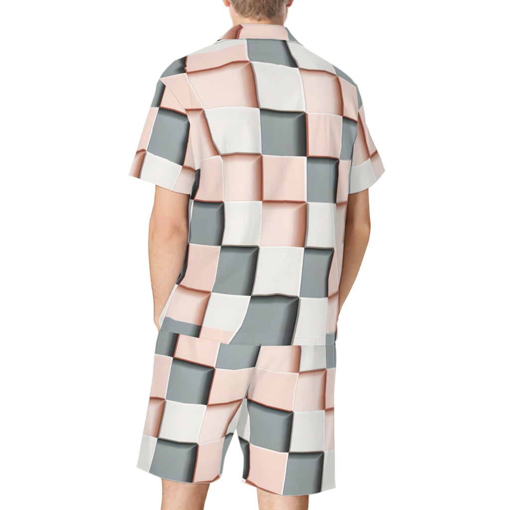 Abstract Square Casual Shirt and Shorts (Multi-faceted Design) | Cotton-Like Polyester