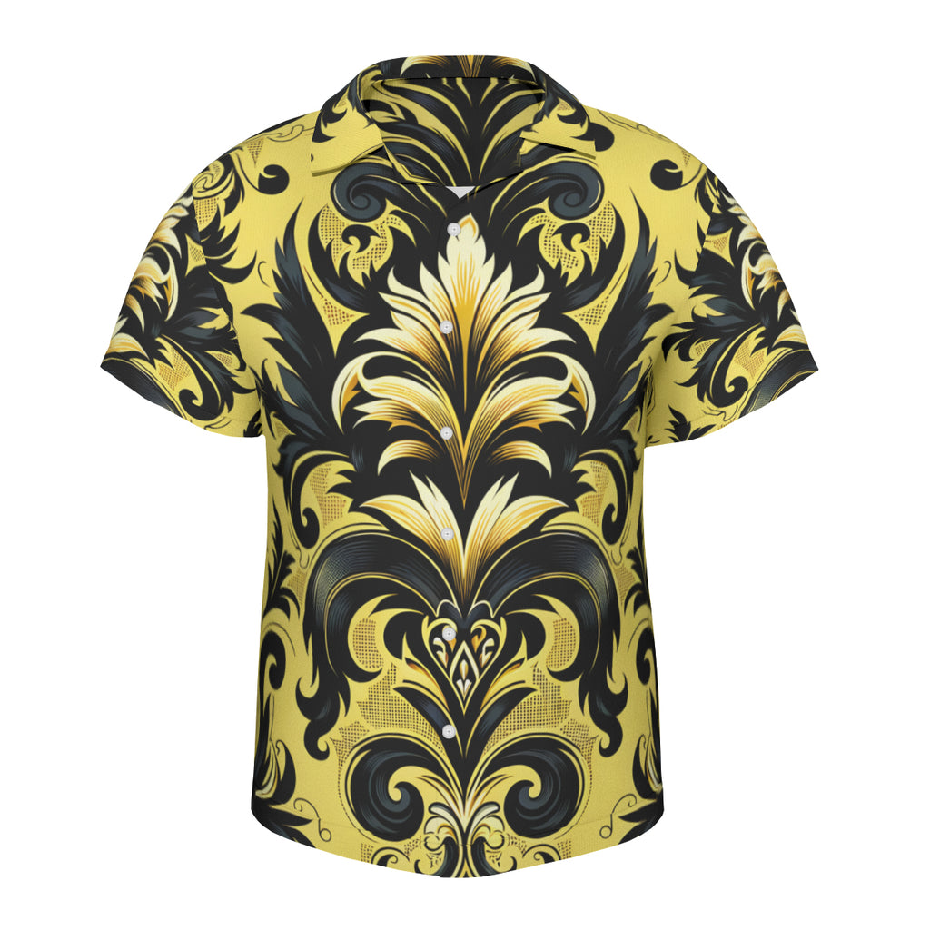Yellow And Black Intricate Short Sleeves Men's Shirt