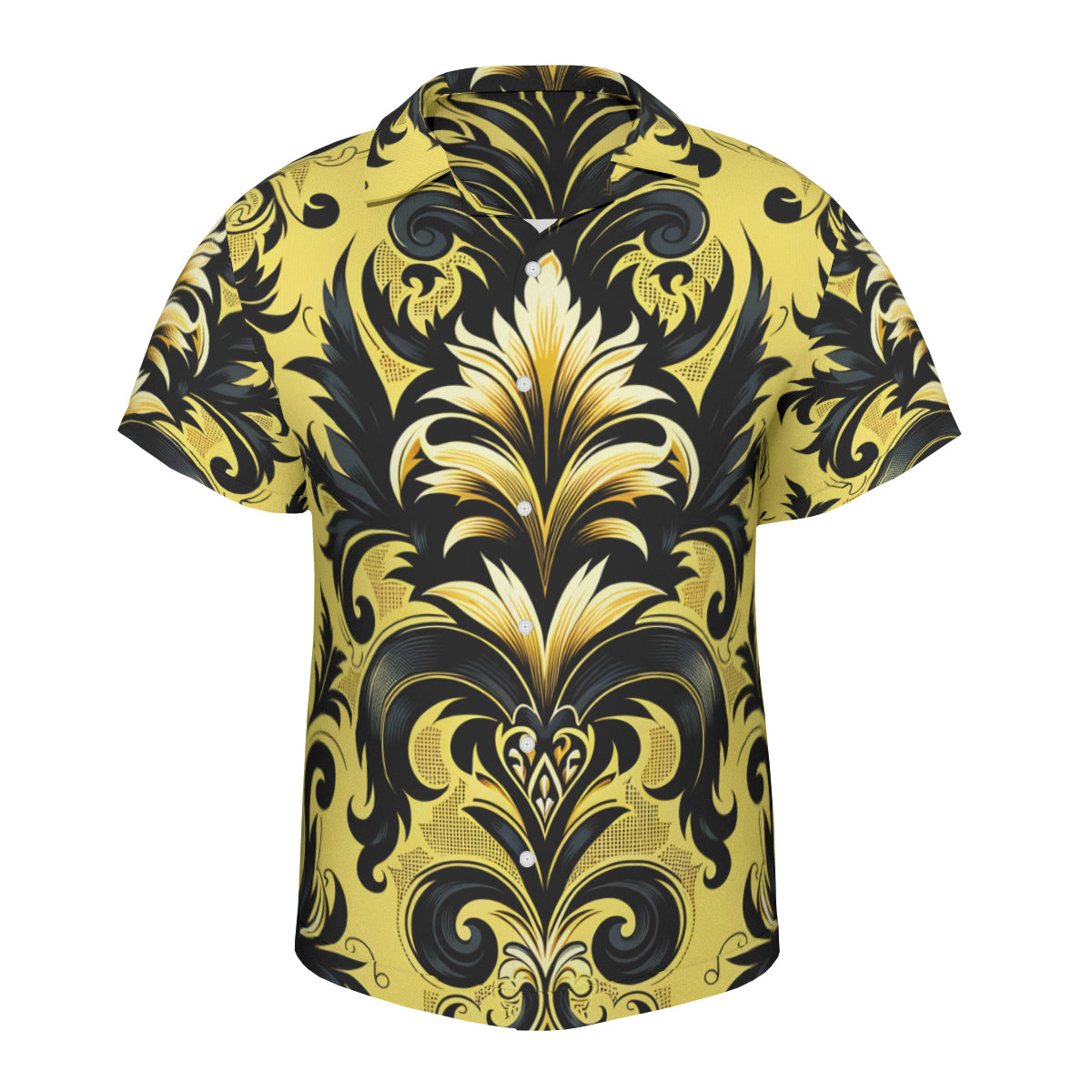 Yellow And Black Intricate Short Sleeves Men's Shirt