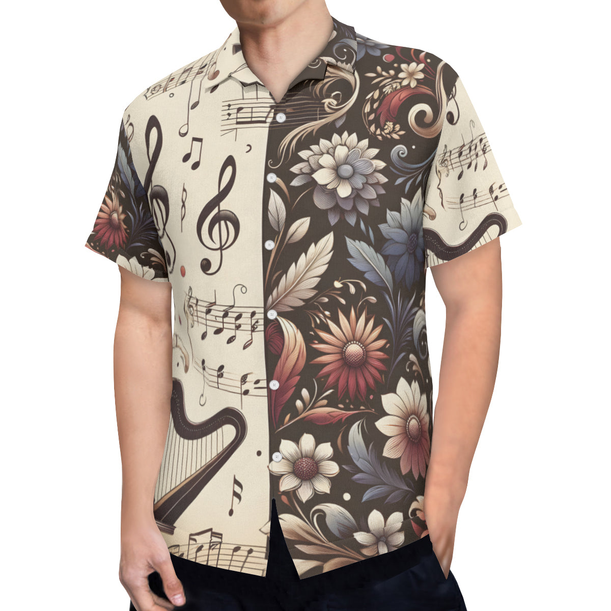 Musical Floral Short Sleeves Men's Shirt