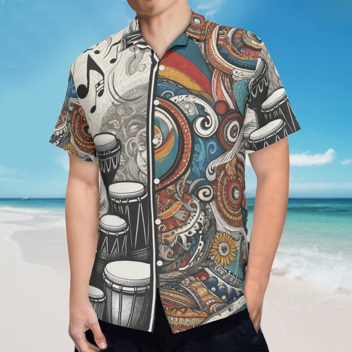 African Drums Floral Short Sleeves Men's Shirt