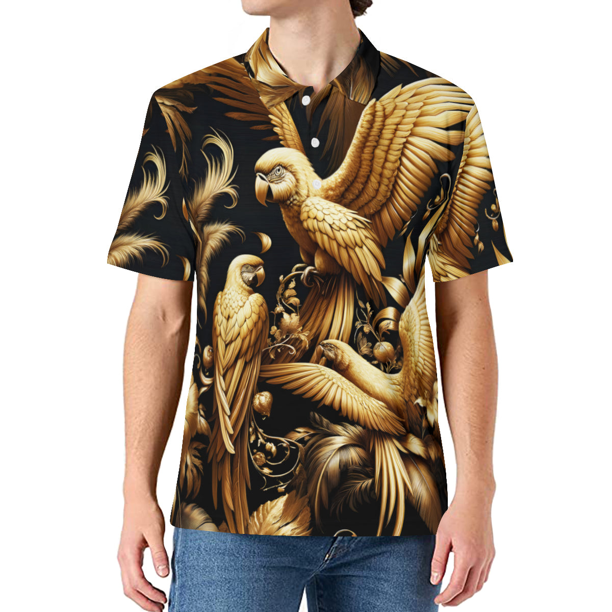 Golden Parrot Men's Premium European Size POLO Shirt | 95% Polyester+5% Spandex
