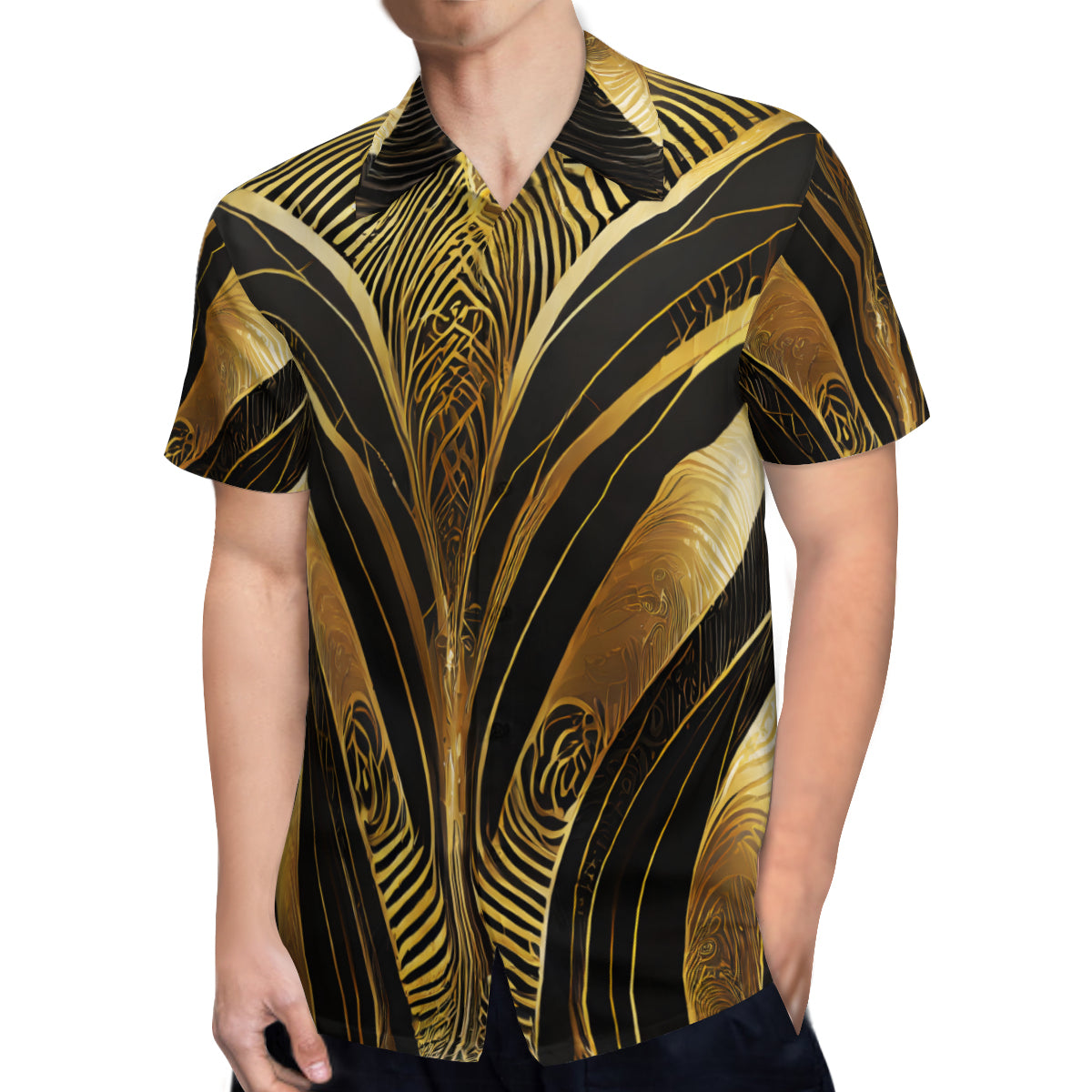 Elegant Black And Gold Short Sleeves Men's Shirt