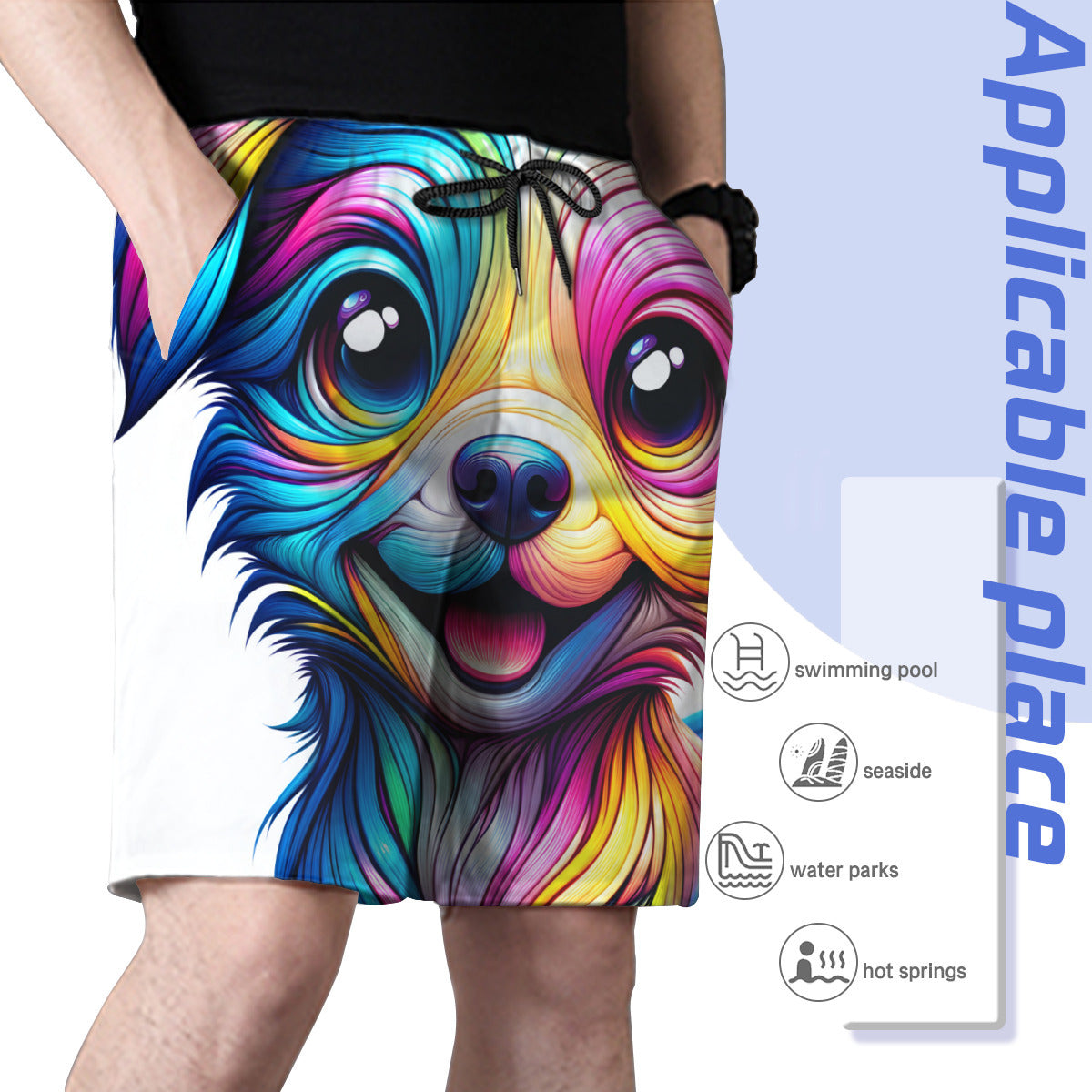 Colourful Dog Men's Beach Shorts (Not Mesh Lined) | Polyester