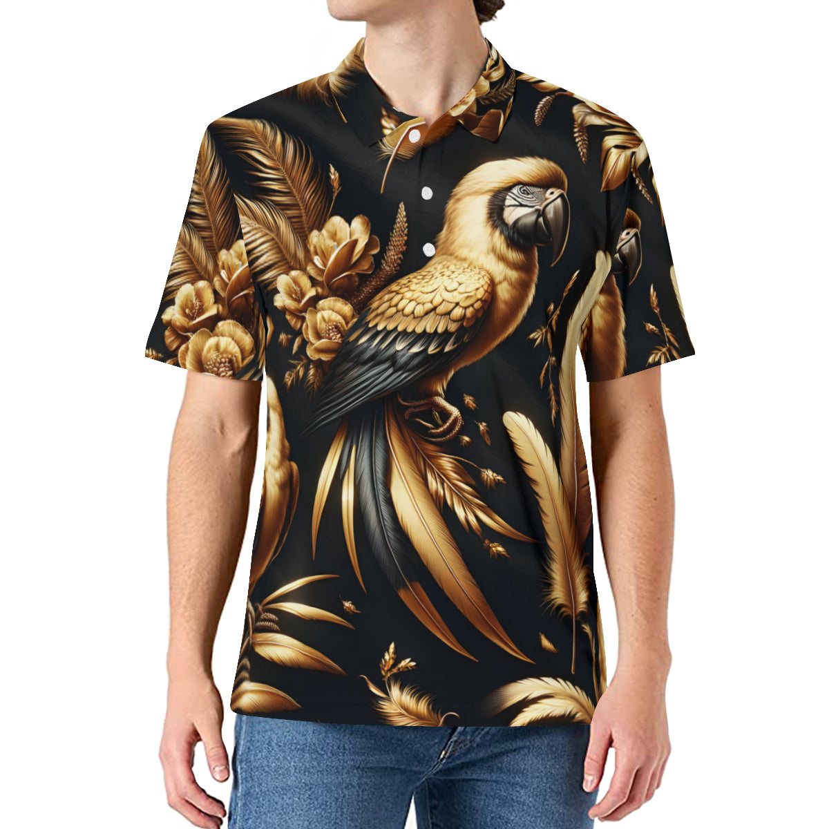 Golden Parrot Men's Premium European Size POLO Shirt | 95% Polyester+5% Spandex