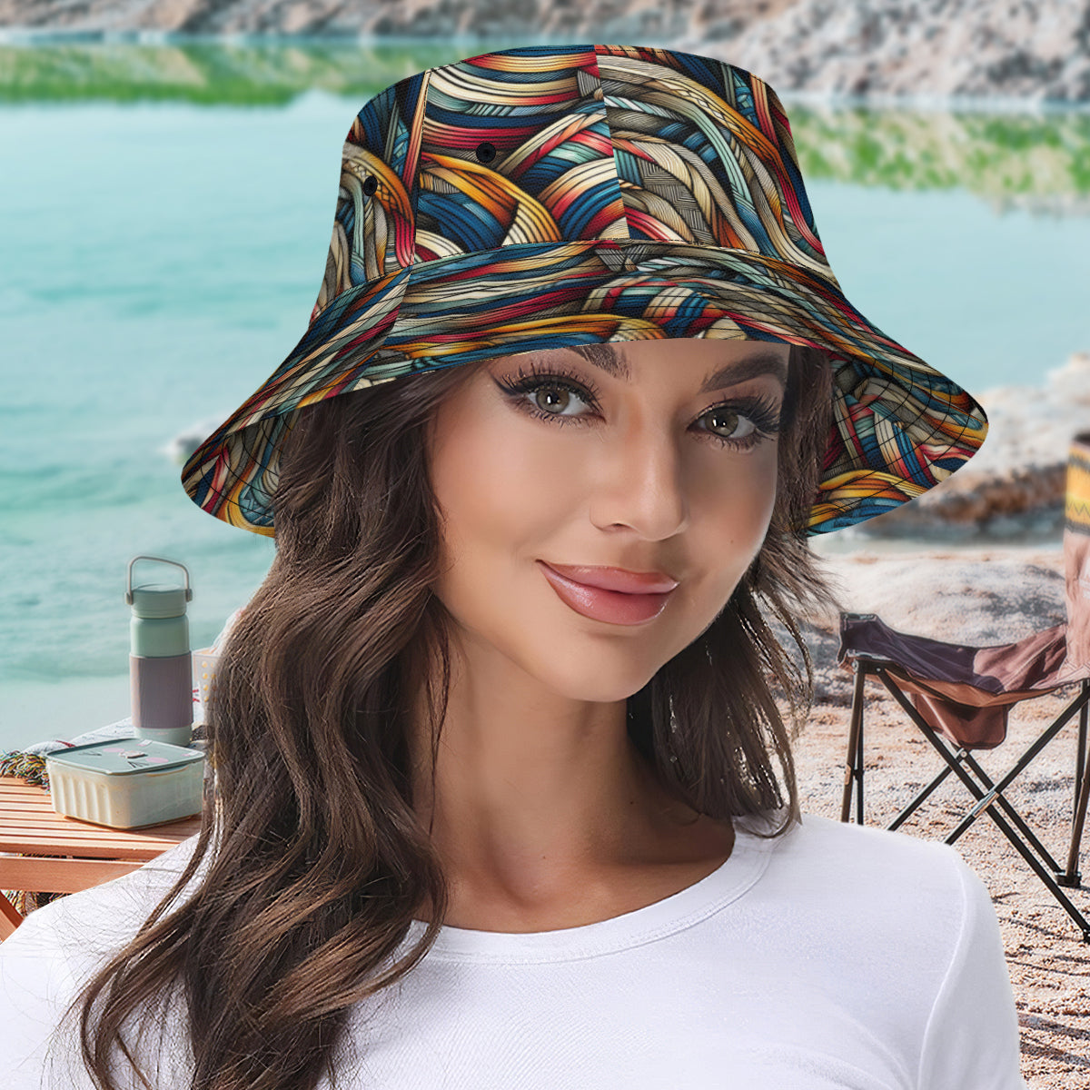 Abstract Double-Sided Unisex Polyester Bucket Hat
