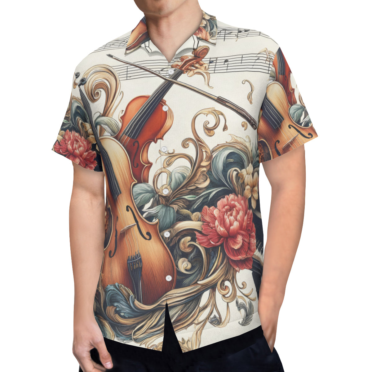 Musical Floral Short Sleeves Men's Shirt