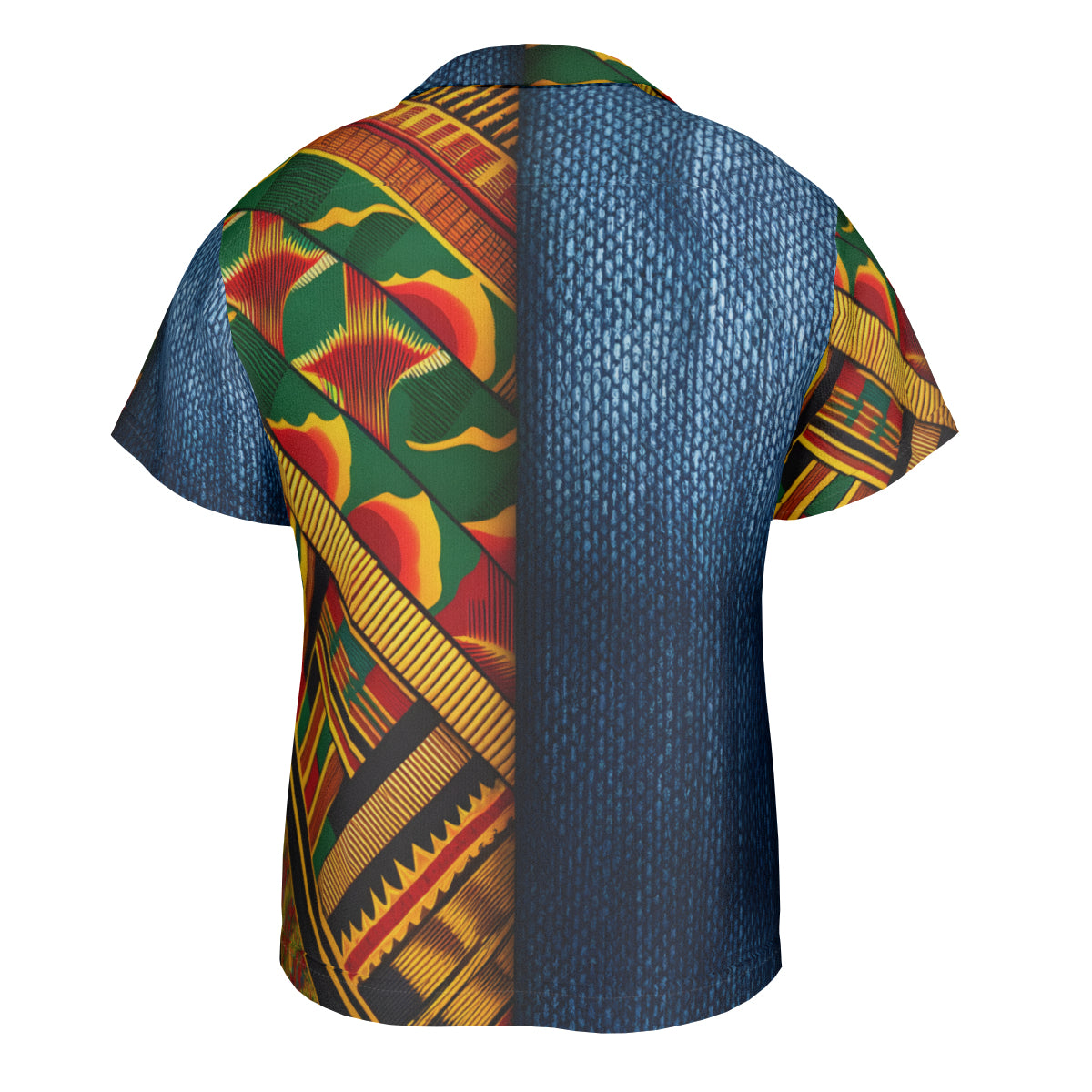 Kente Denim Style Short Sleeves Men's Shirt