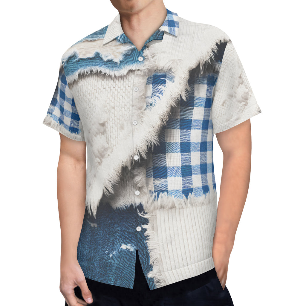 Textured Denim Pattern Short Sleeves Men's Shirt