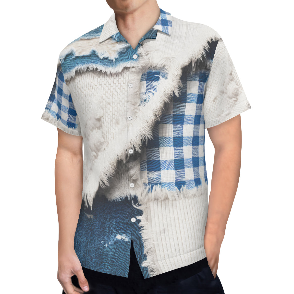 Textured Denim Pattern Short Sleeves Men's Shirt