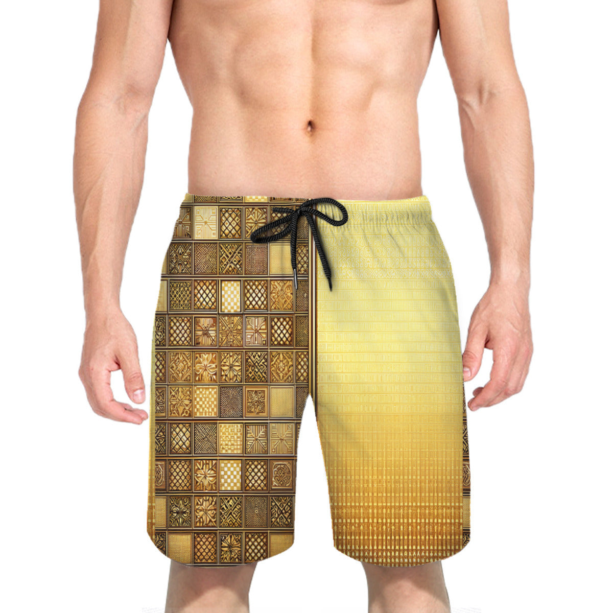Check Gold Men's Beach Shorts (Not Mesh Lined) | Polyester