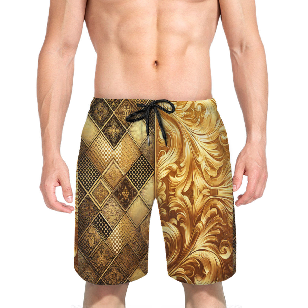 Elegant Gold Men's Beach Shorts (Not Mesh Lined) | Polyester