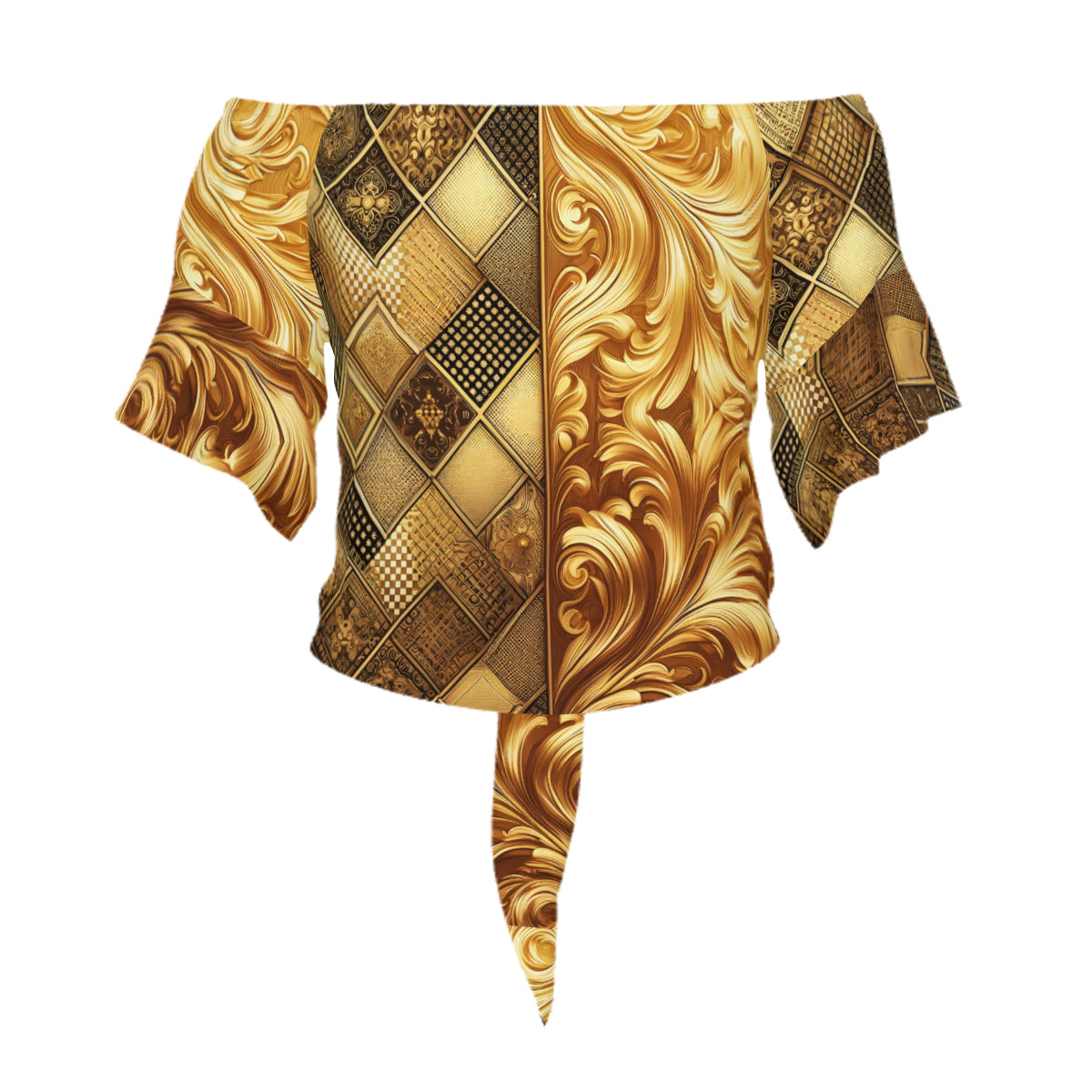 Golden Elegance One-Shoulder Tie Short Sleeves