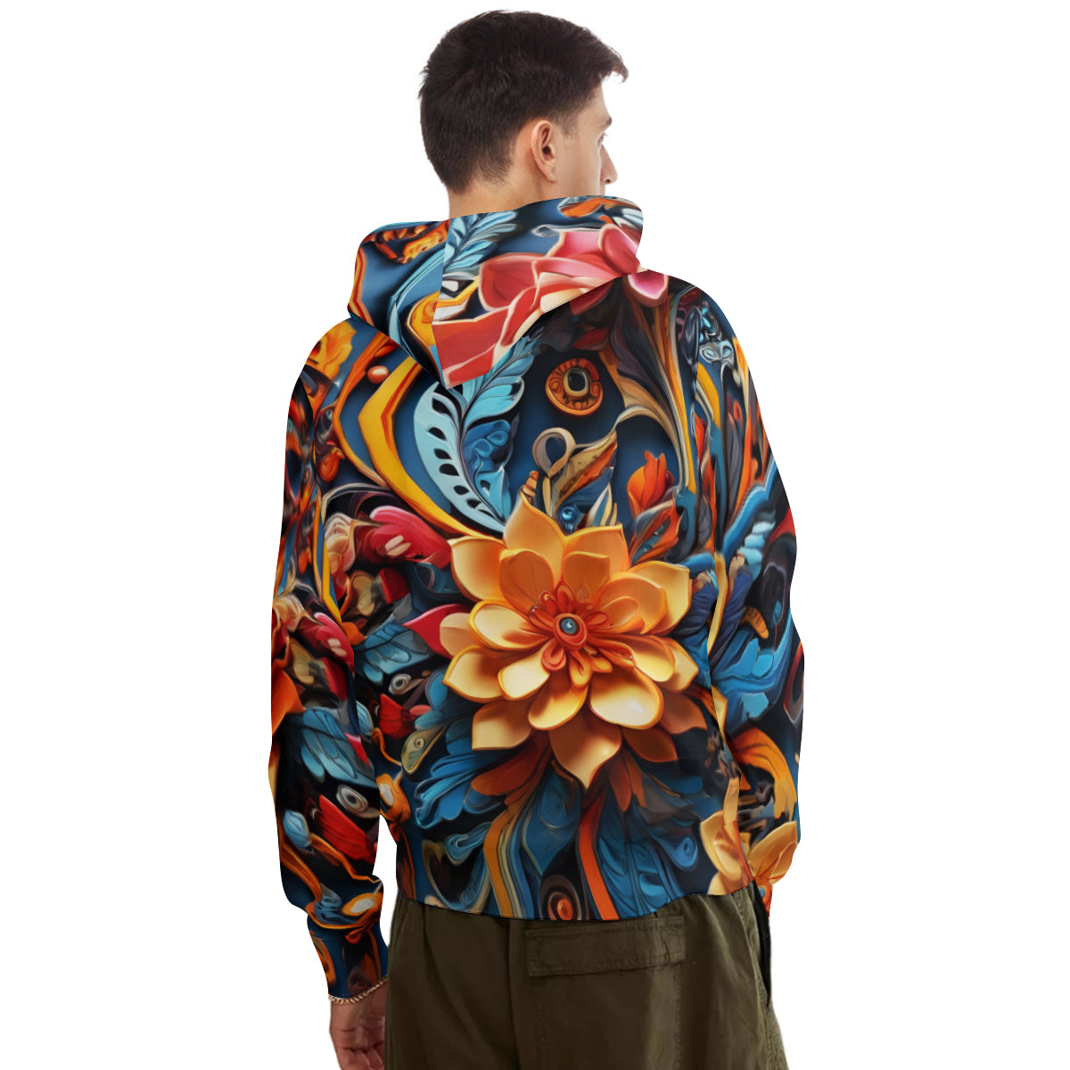 Floral Men's Adult Hoodie Set (Double-Layer Hood) | Health Fabric