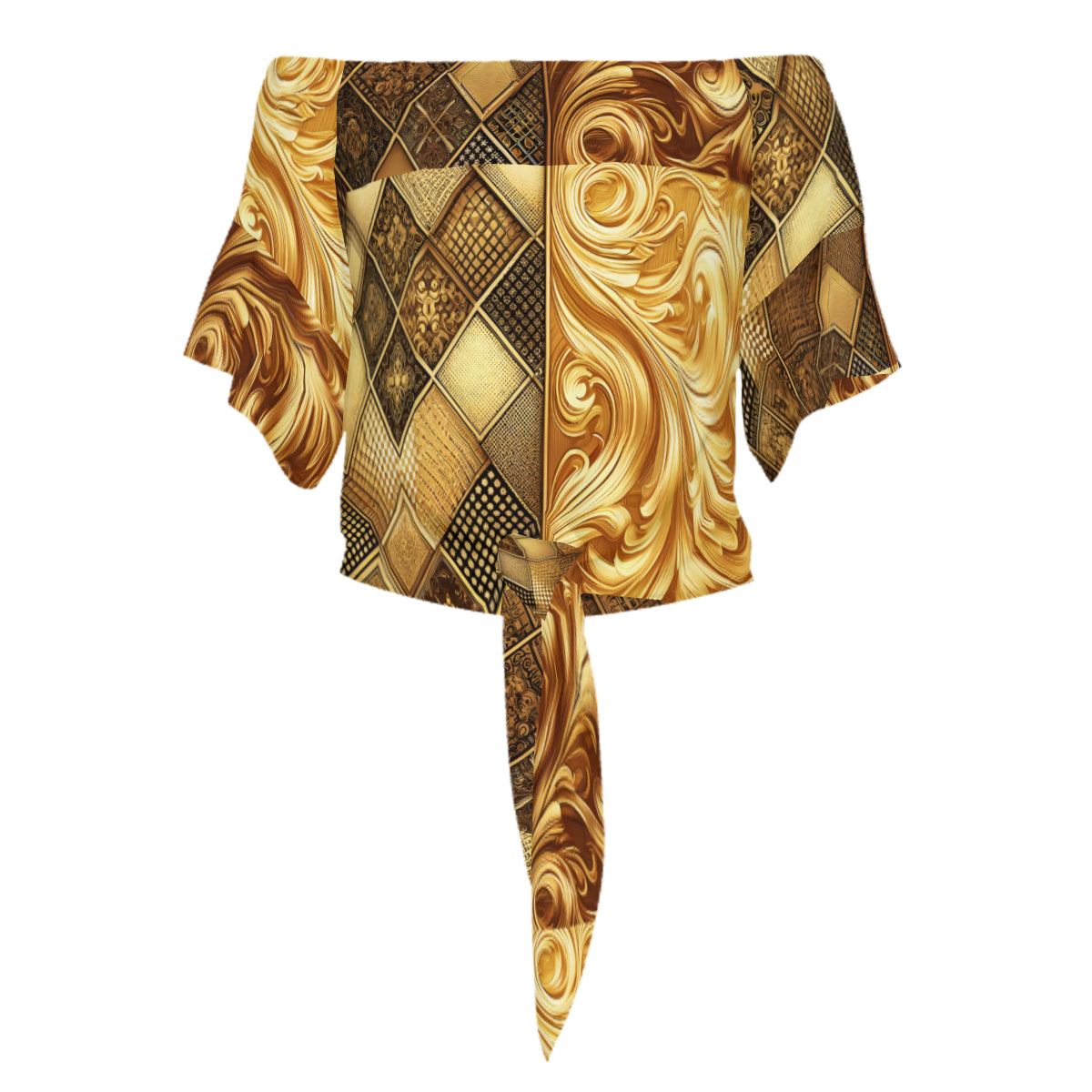Golden Elegance One-Shoulder Tie Short Sleeves