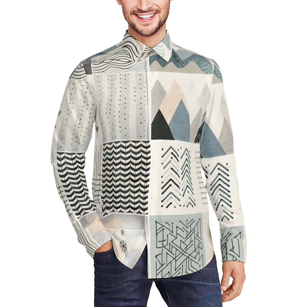 Minimalistic Abstract Long Sleeves Men's Shirt