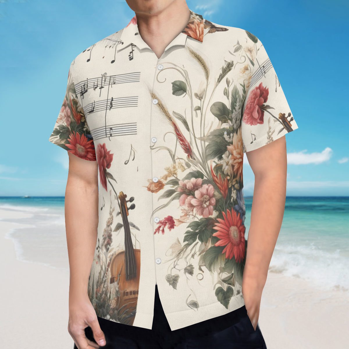 Musical Floral Short Sleeves Men's Shirt