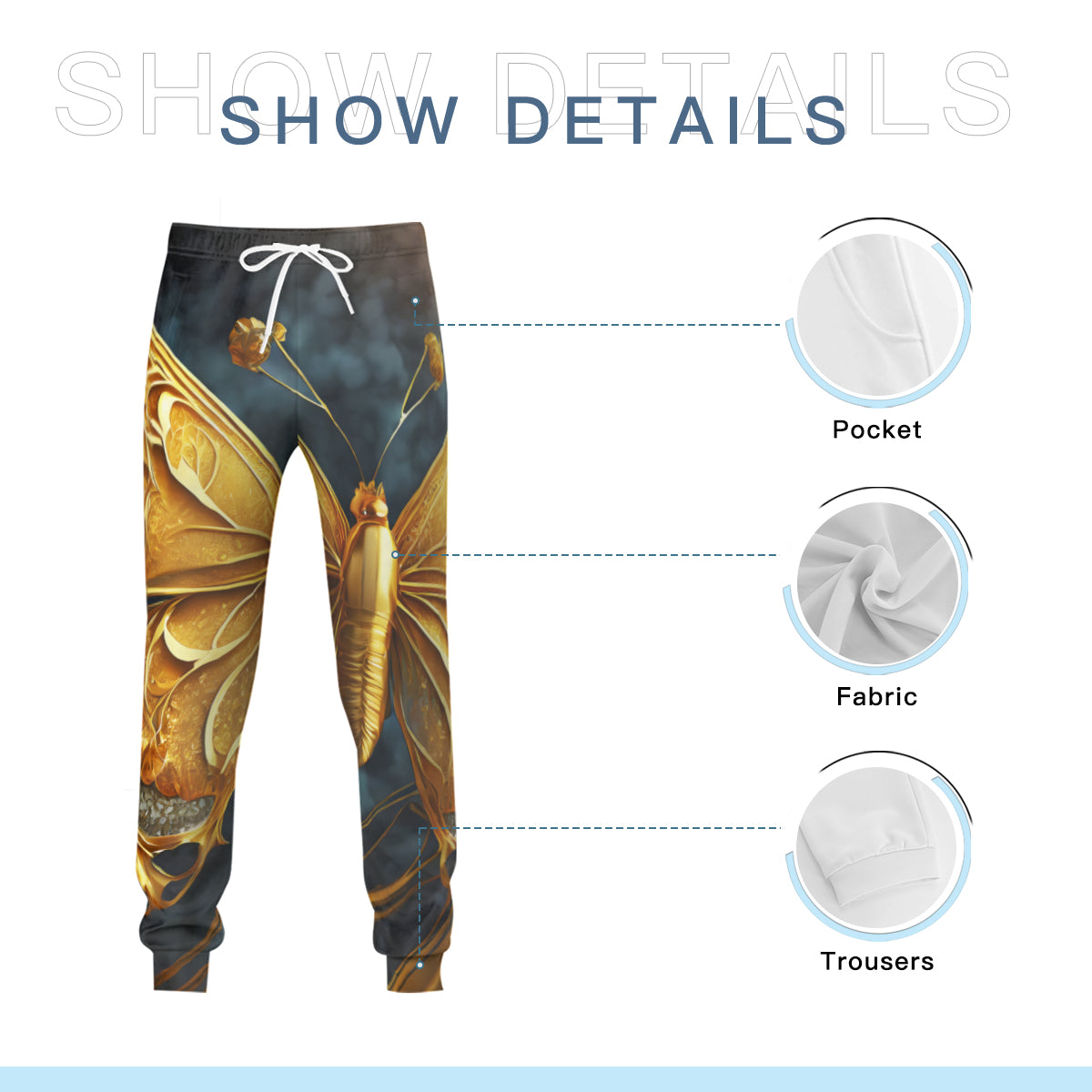3D Golden Butterfly Men's Adult Hoodie Set (Double-Layer Hood) | Health Fabric