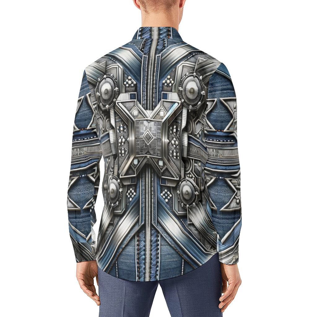 Metallic Denim Long Sleeves Men's Shirt