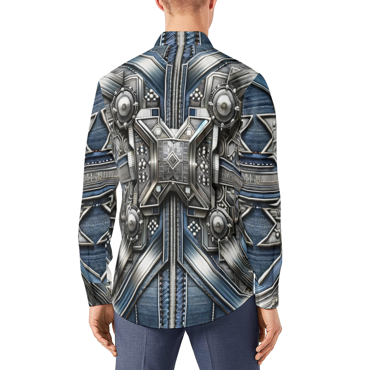 Metallic Denim Long Sleeves Men's Shirt