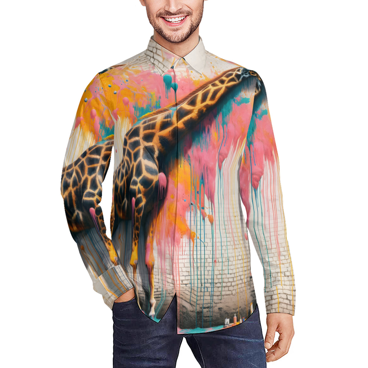 Giraffe Painting Classic Long Sleeves Men's Shirt