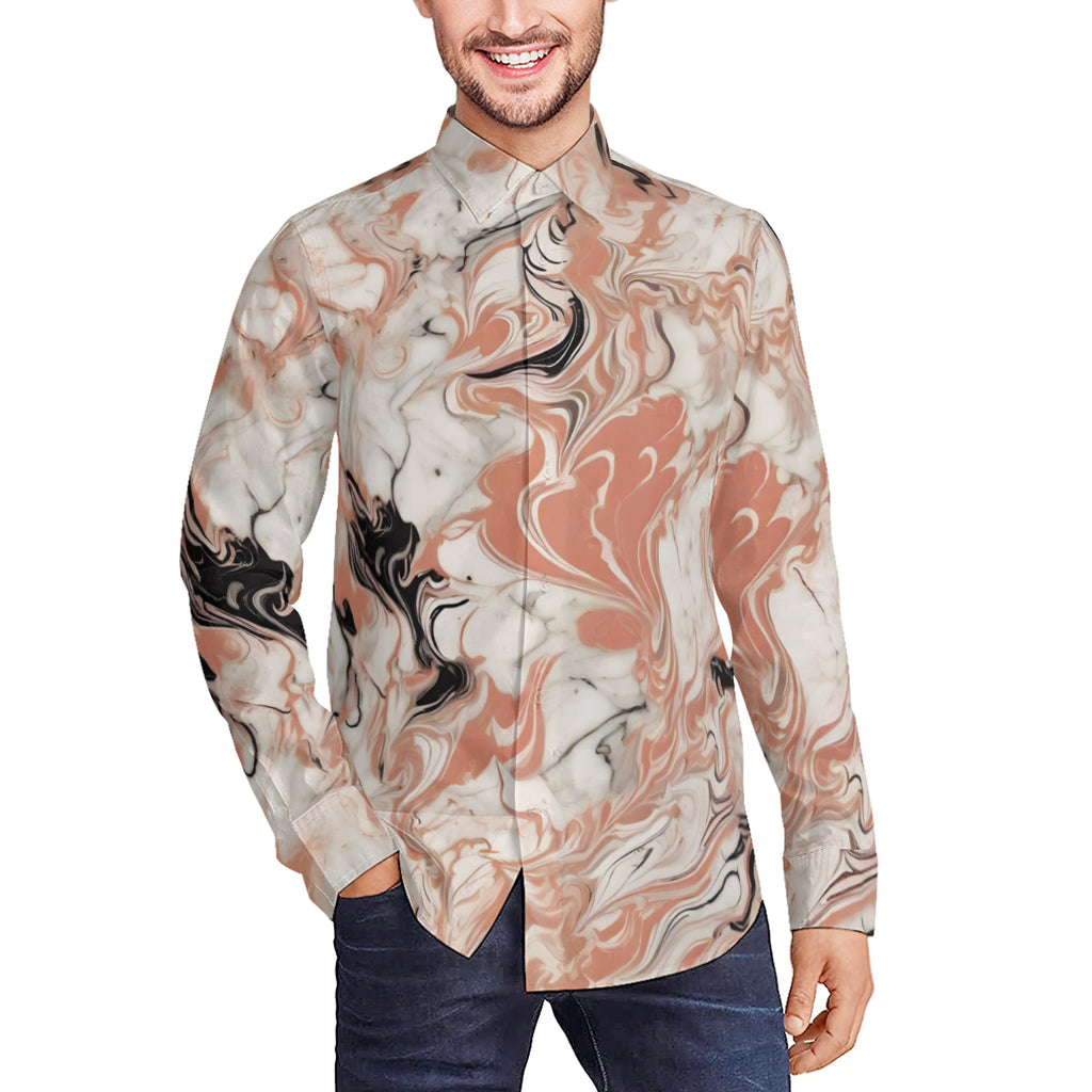 Pink Black Marble Men's Classic Long-Sleeved Shirt | Polyester