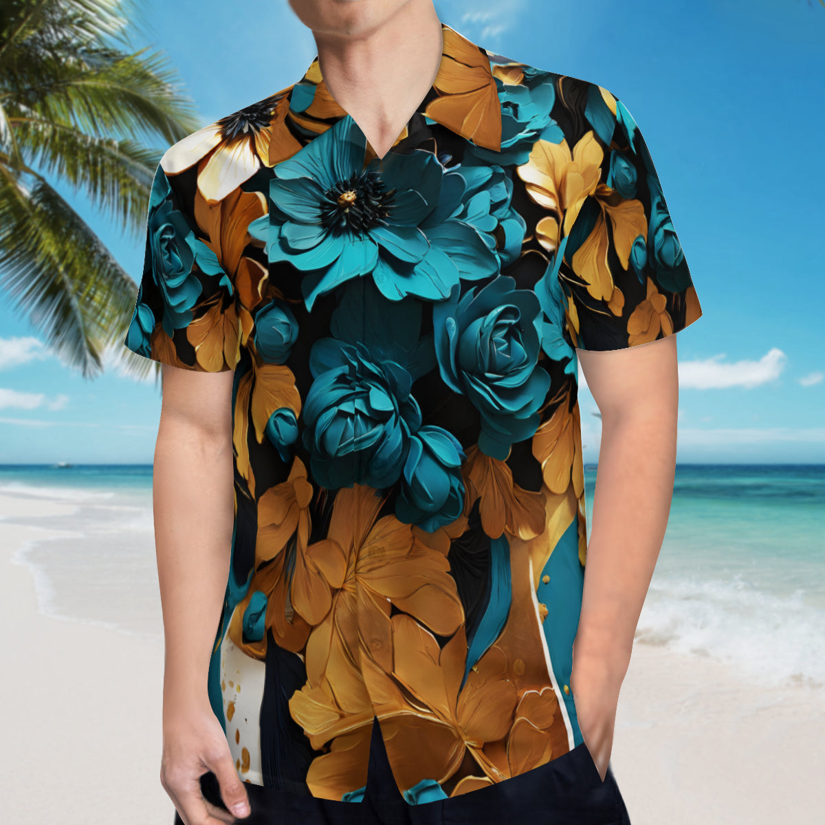 Vibrant Teal Short Sleeves Men's Shirt