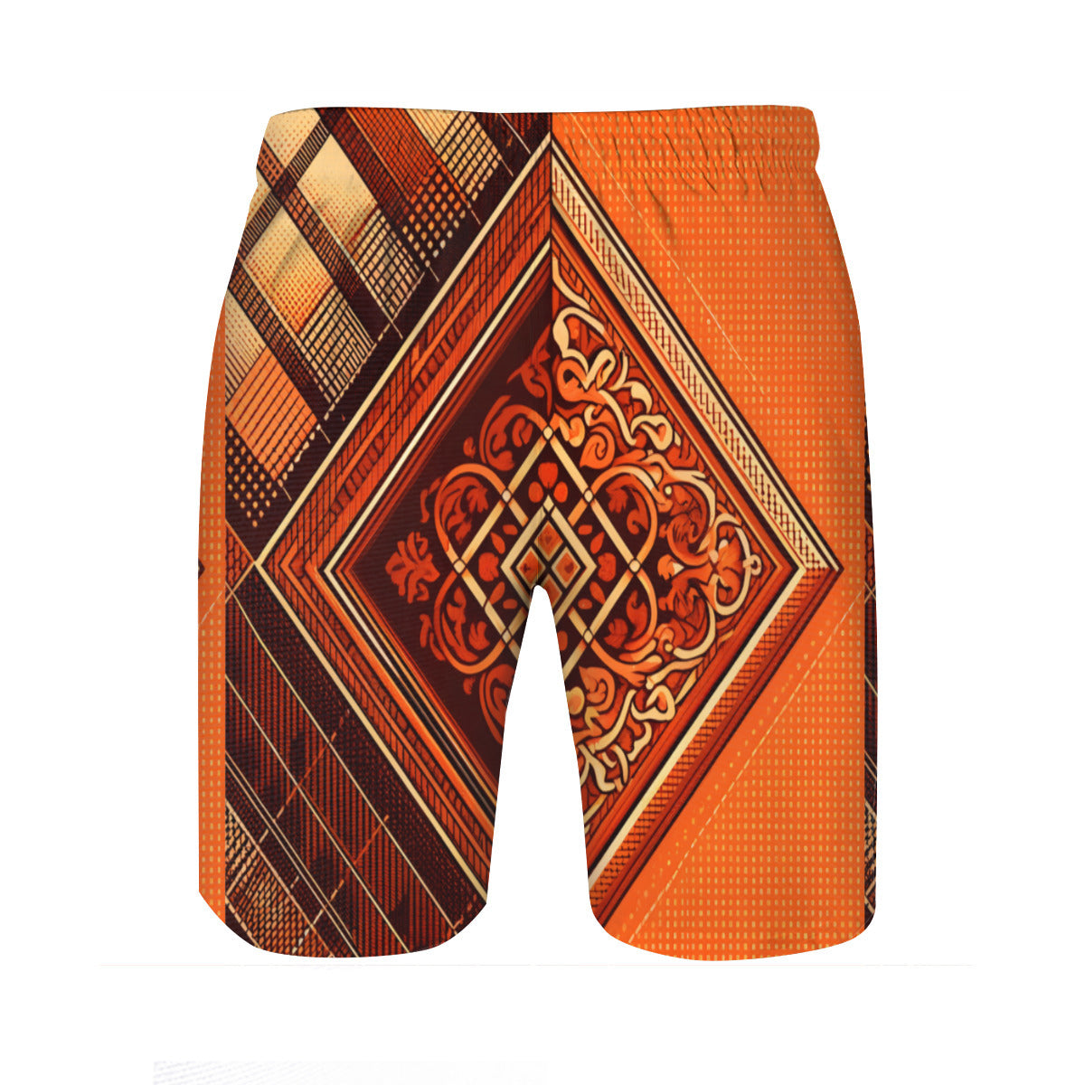 Orange Check Men's Beach Shorts (Not Mesh Lined) | Polyester