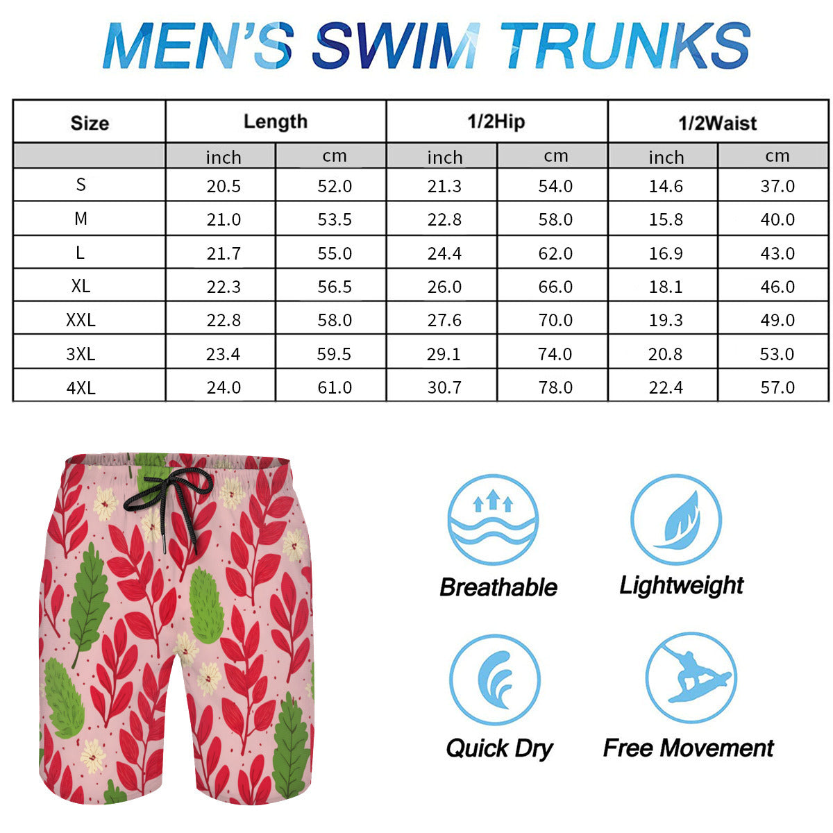 Pink Leaves Men's Beach Shorts (Not Mesh Lined) | Polyester