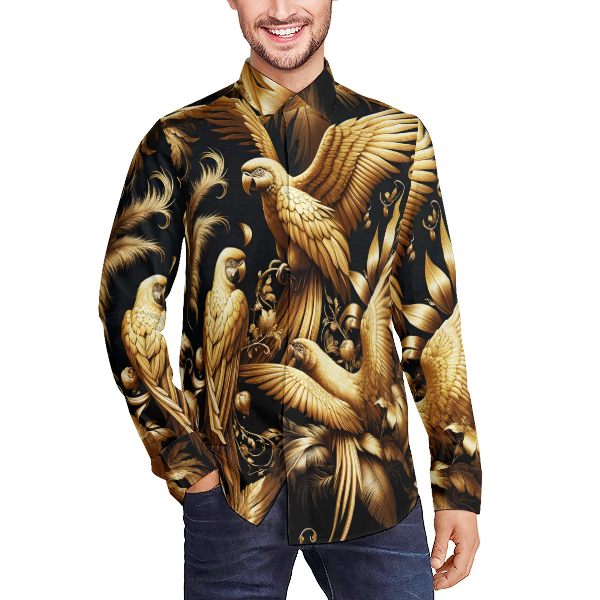 Golden Feathers Men's Classic Long-Sleeved Shirt | Polyester
