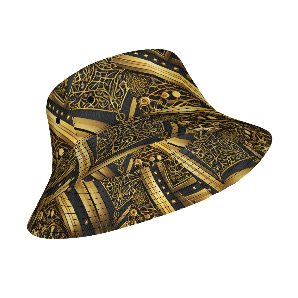 Abstract Gold Black Double-Sided Unisex Polyester Bucket Hat