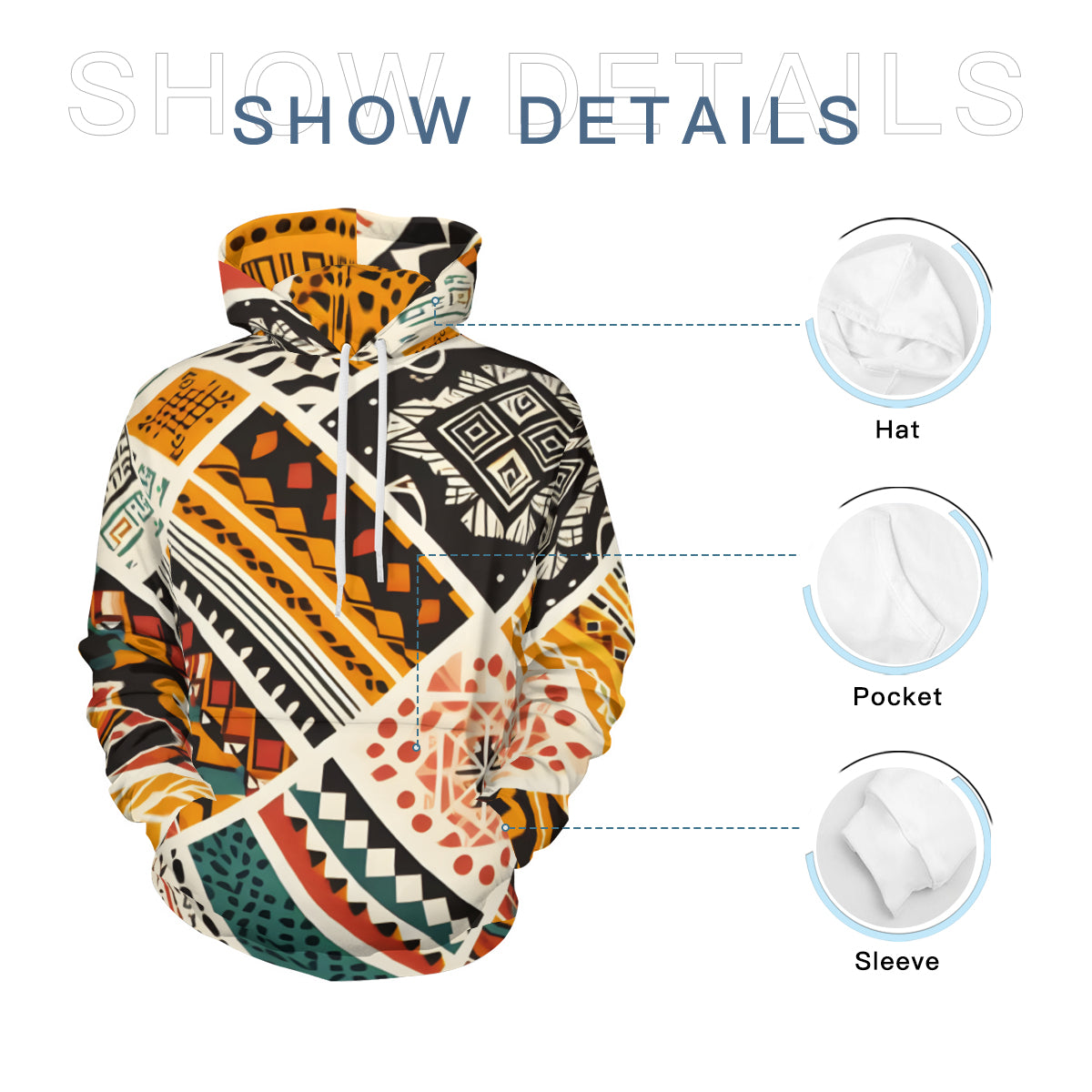 African Pattern Men's Adult Hoodie Set (Double-Layer Hood) | Health Fabric