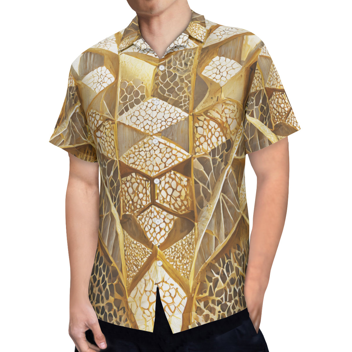 Golden Architectural Pattern Short Sleeves Men's Shirt