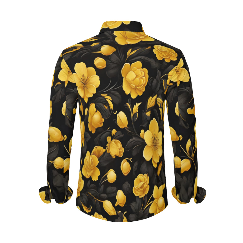 Floral Men's Classic Long-Sleeved Shirt | Polyester