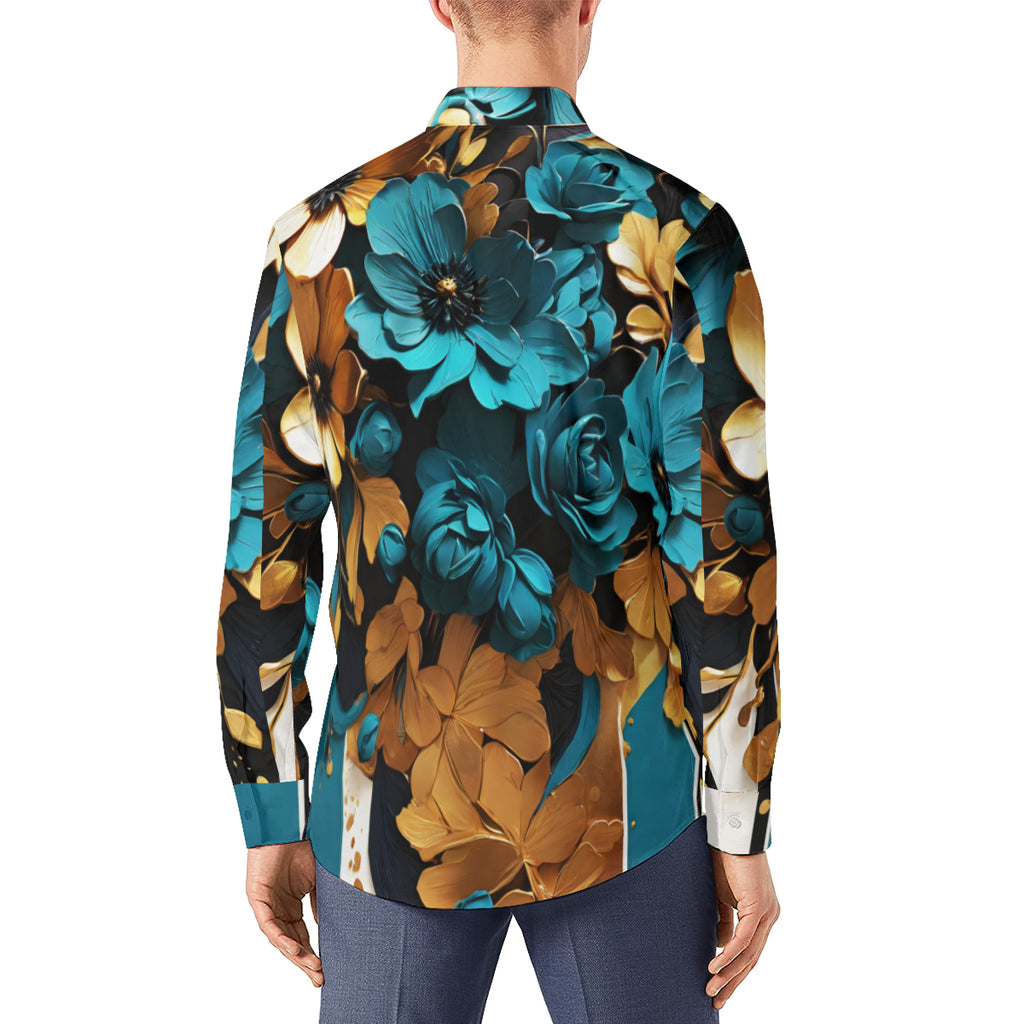 Abstract 3D Floral Long Sleeves Men's Shirt