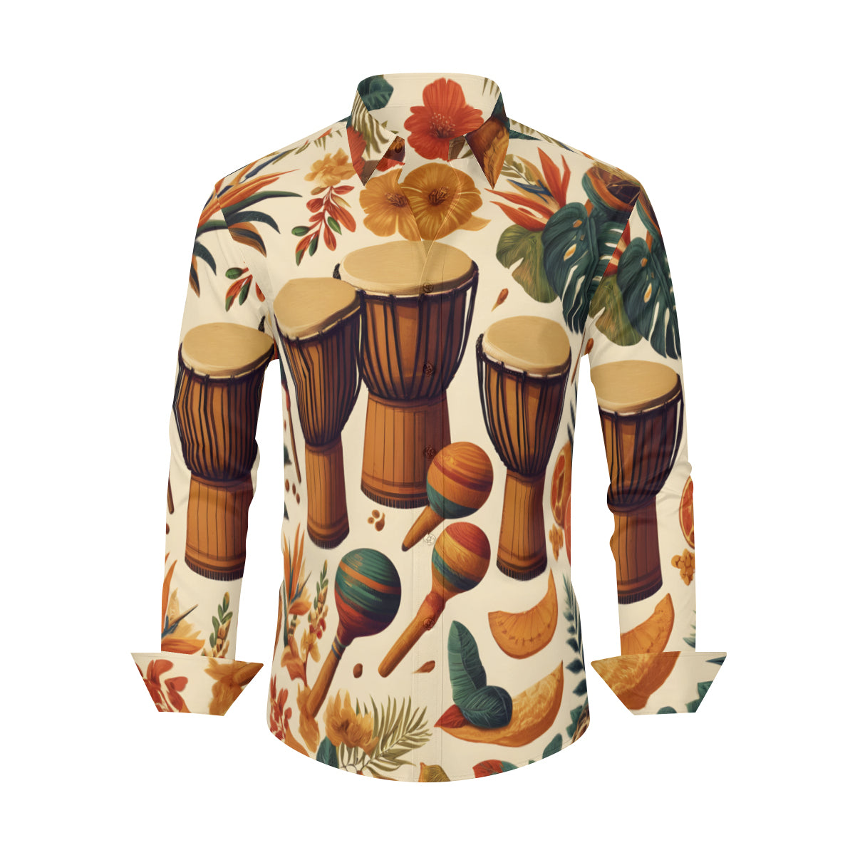 Floral Drums Long Sleeves Men's Shirt